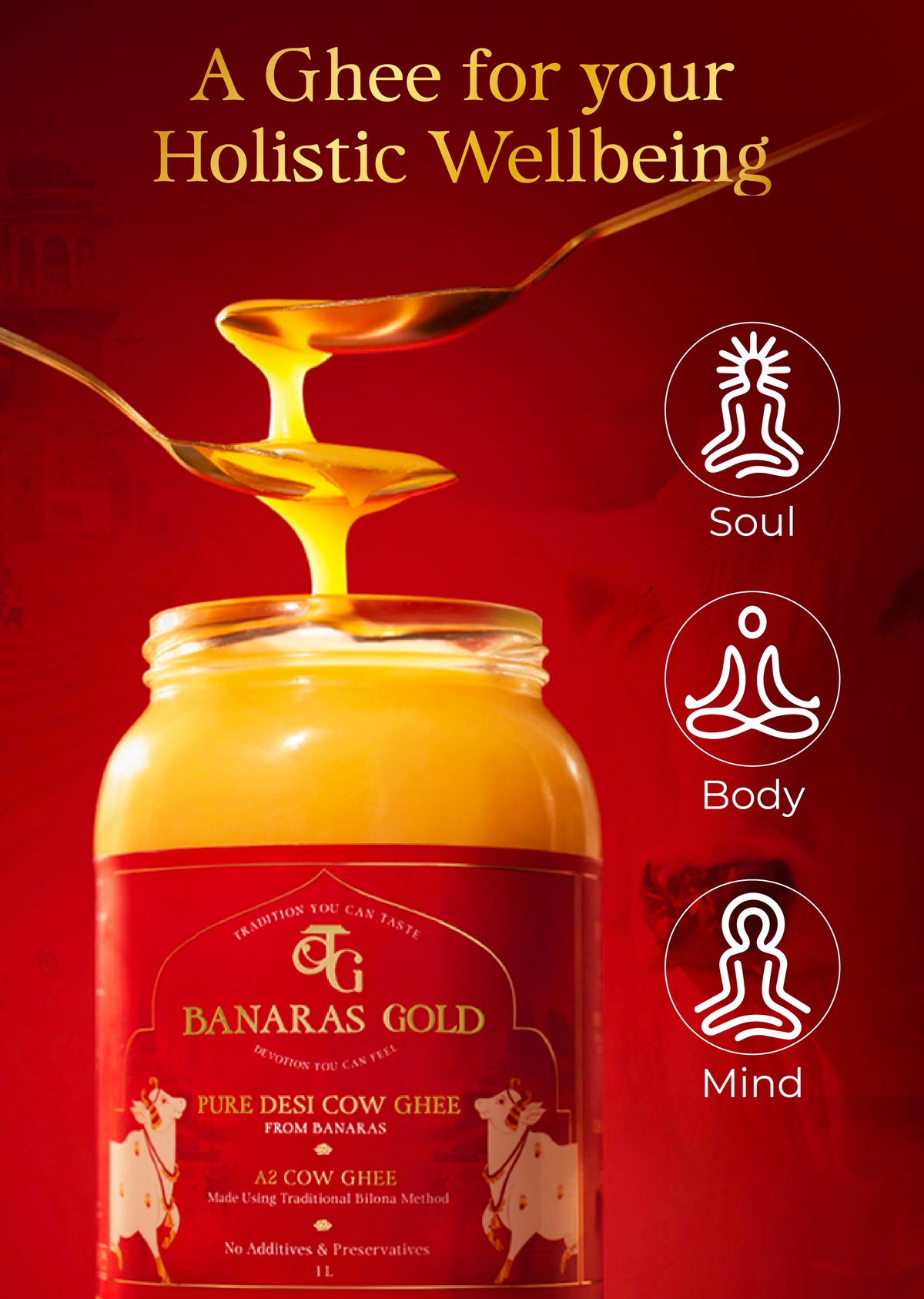 Banaras Gold A2 Pure Desi Cow Ghee From Banaras - 1L