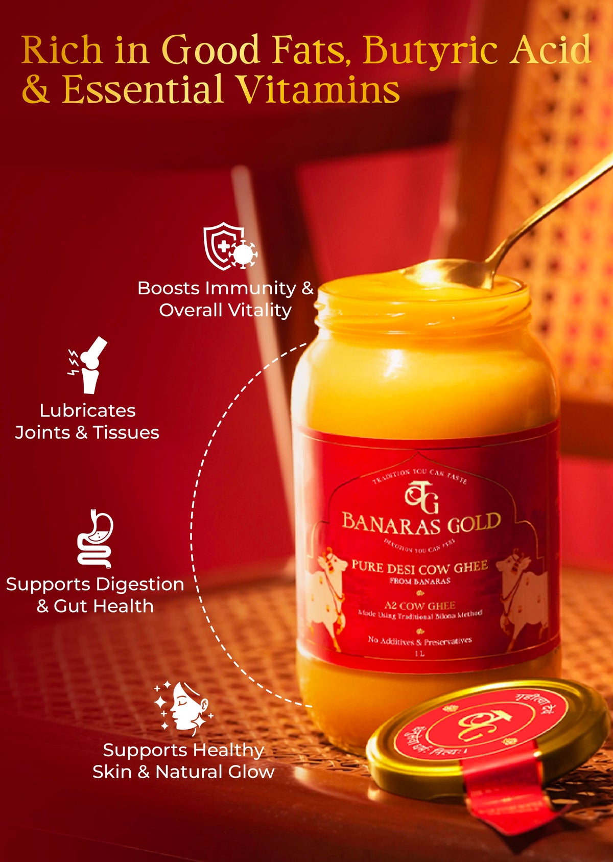 Banaras Gold A2 Pure Desi Cow Ghee From Banaras - 1L