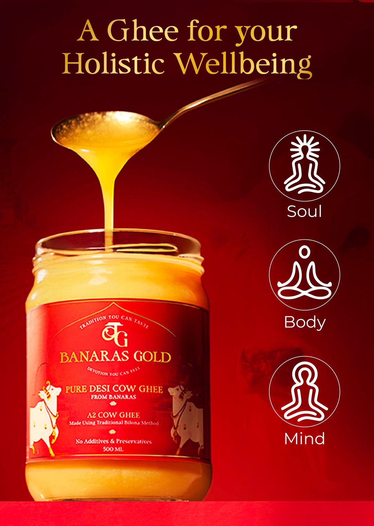 Banaras Gold A2 Pure Desi Cow Ghee From Banaras - 500 ml