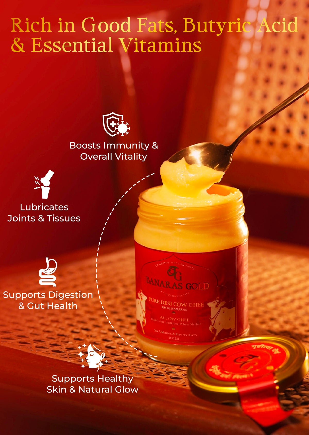 Banaras Gold A2 Pure Desi Cow Ghee From Banaras - 500 ml